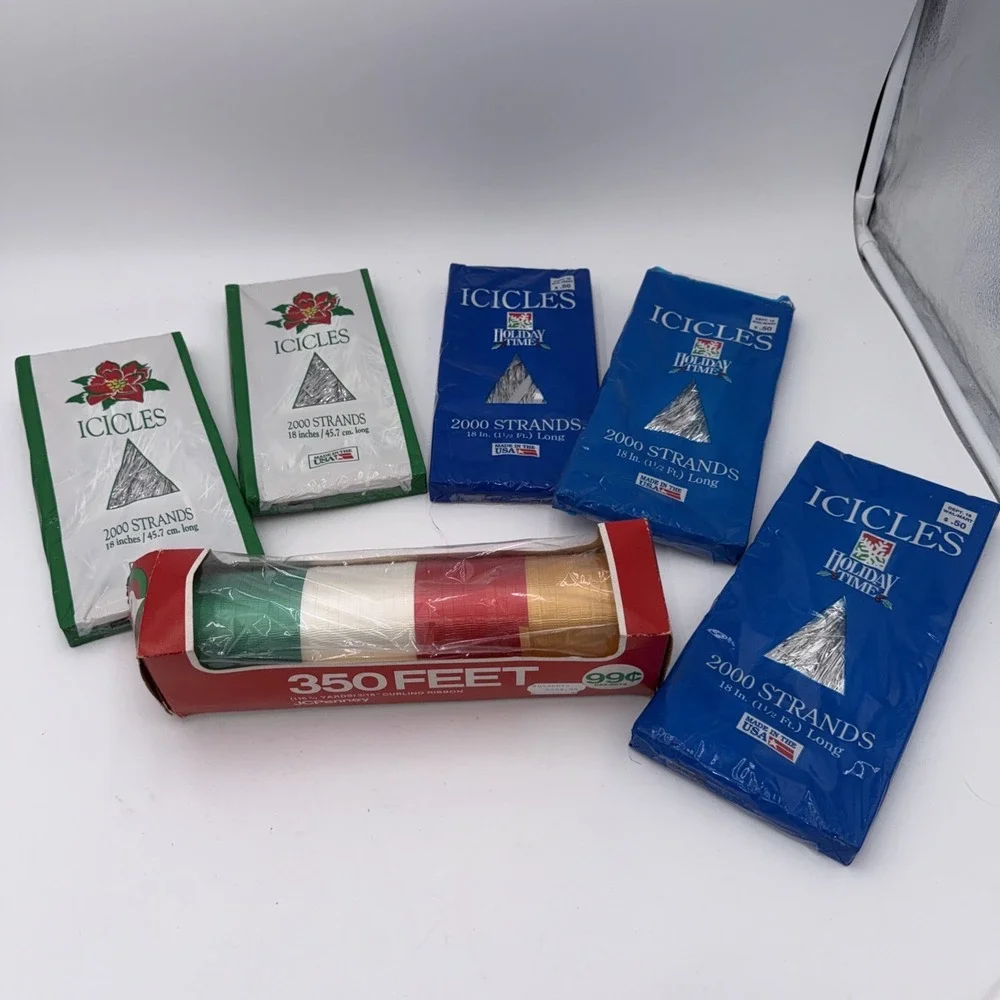 5 Packs Vintage Icicles 2000 Strand Christmas HOLIDAY TIME USA, 1 Pack Ribbon